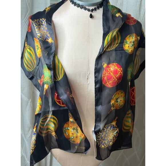 VTG Echo Silk Sheer Christmas Holiday Ornaments Scarf 11x52 Quiet Luxury NOS - Picture 6 of 12